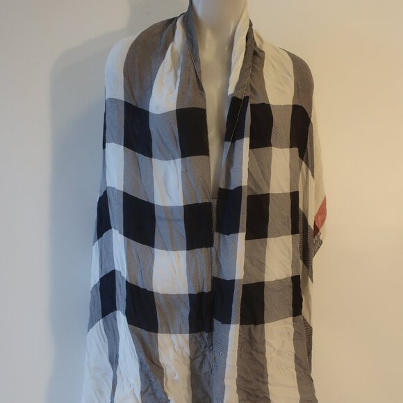 Womens Burberry Black Red White 100% Silk Check Print Design Rectangle Scarf - Picture 3 of 12
